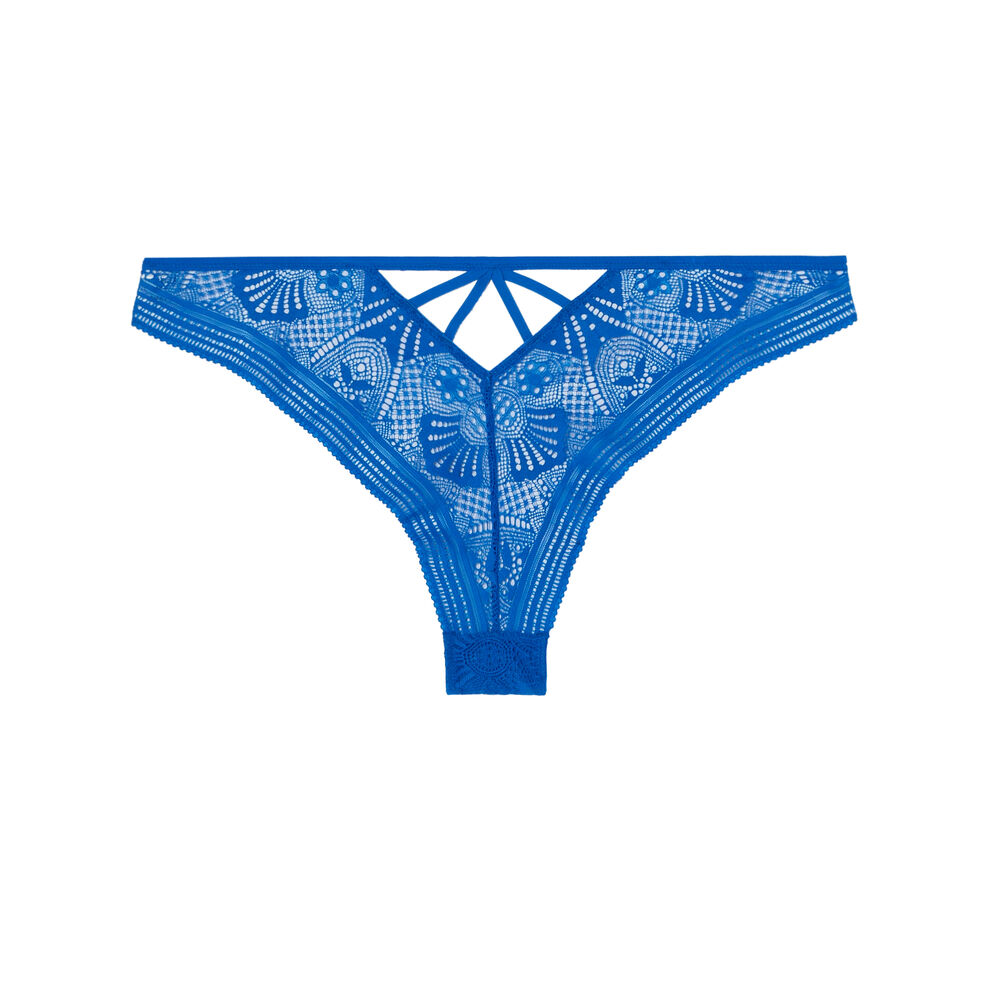 Tanga à détails liens - bleu bleu.