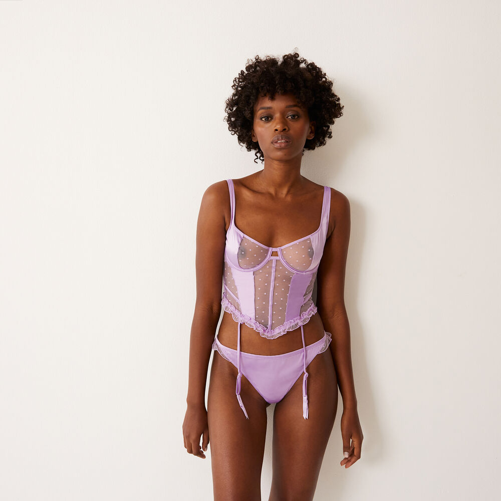 Guepière en satin et dentelle - lilas violet.