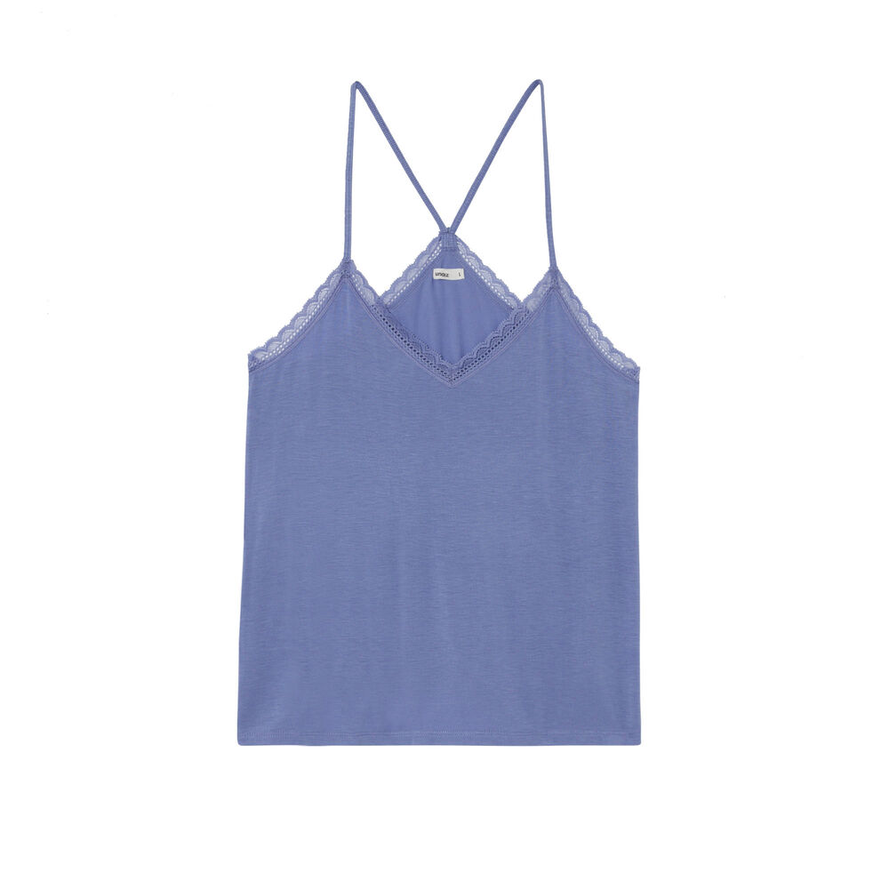 Top en jersey à fines bretelles - bleu bleu.