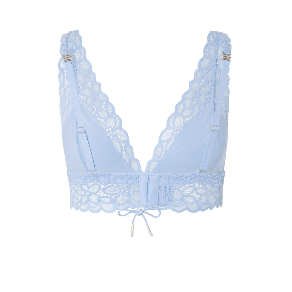 Soutien-gorge triangle en dentelle fleurie détail noeud - bleu bleu.