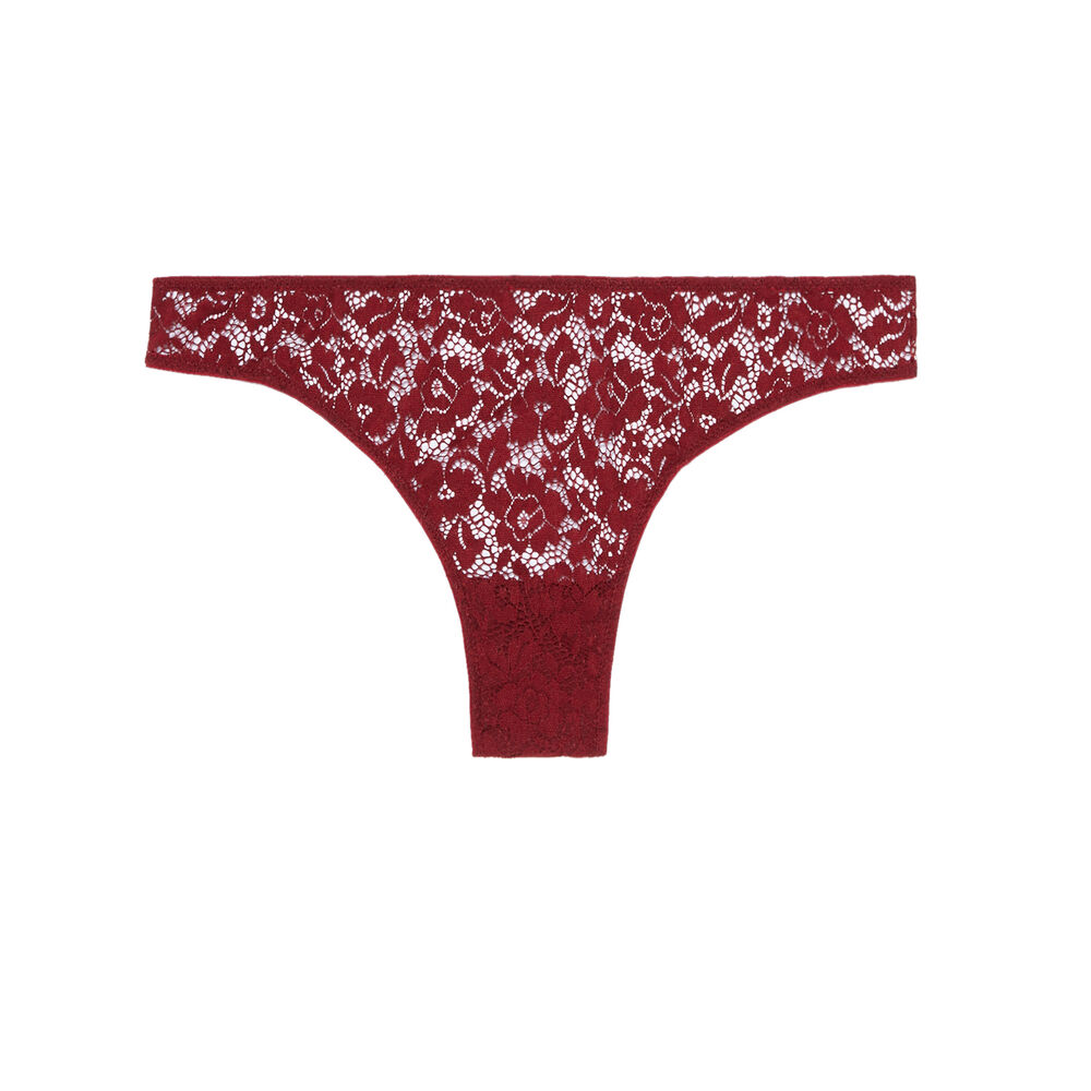 Tanga en dentelle fleurie - rouge rouge.