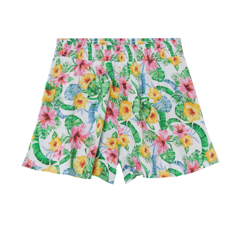 Short fluide taille froncée imprimé fleurs - écru ecru.