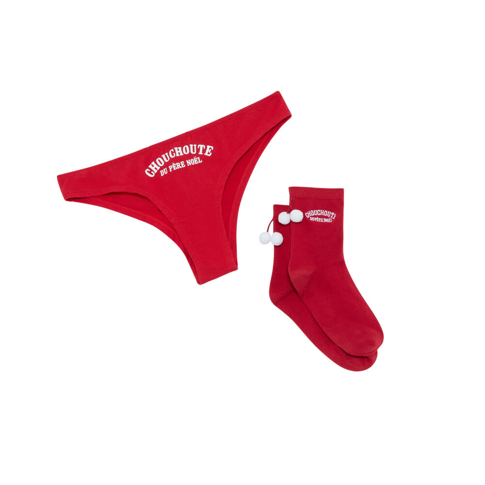 Duo tanga et chaussettes à message chouchoute - rouge rouge.