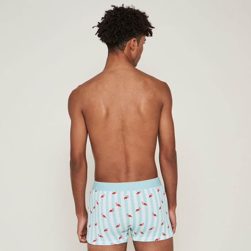 Boxer en coton imprimé flamants roses - bleu Boxer en coton imprimé flamants roses - bleu ;