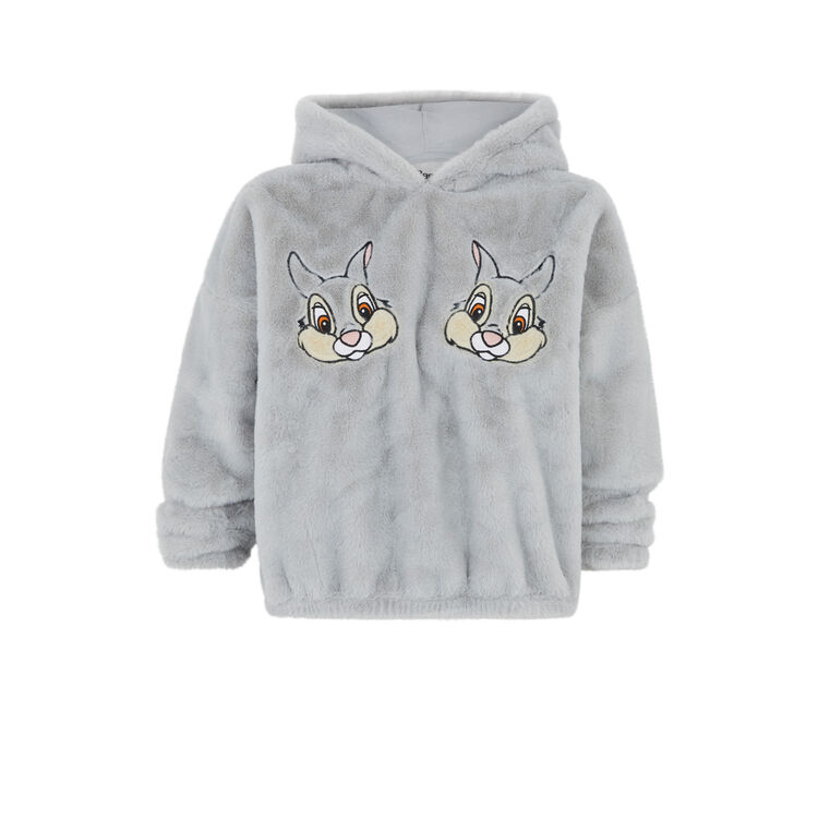 Sweat polaire à capuche print panpan panpaniz gris.
