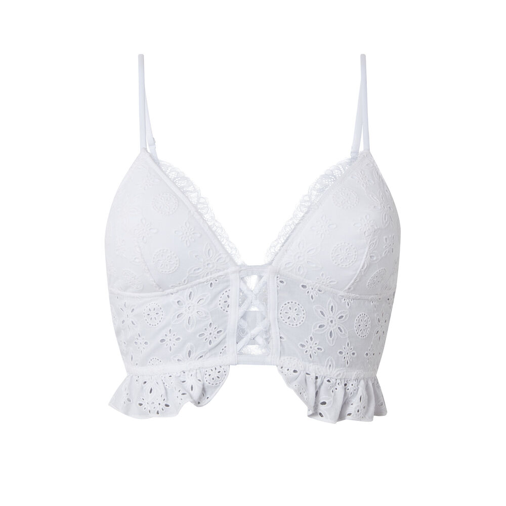 Soutien-gorge triangle à volants et broderies anglaises - blanc blanc.