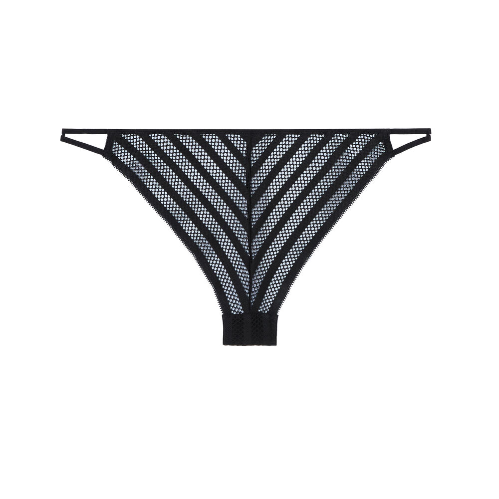 Tanga en résille et liens - noir noir.
