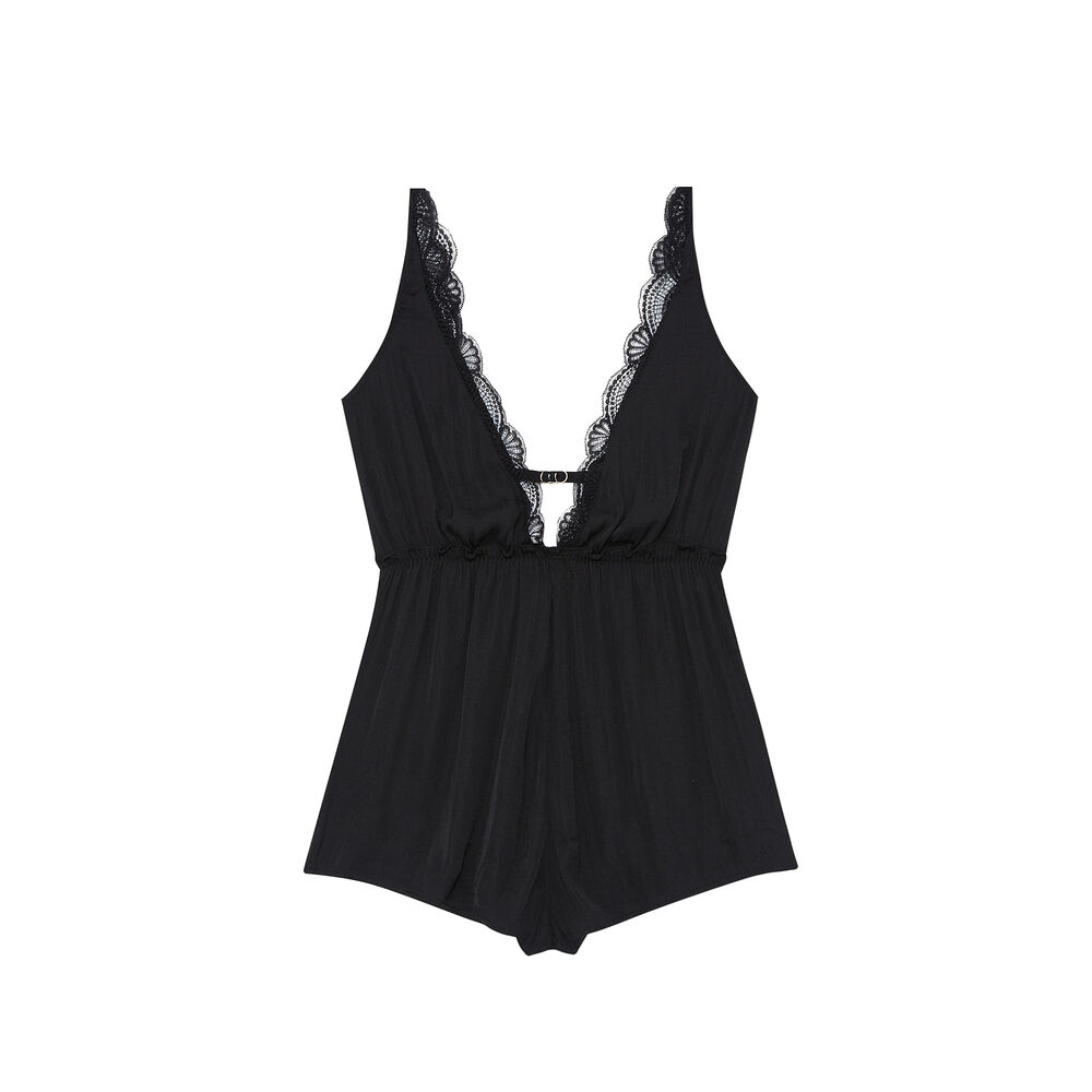 Combishort dentelle et satin - noir noir.