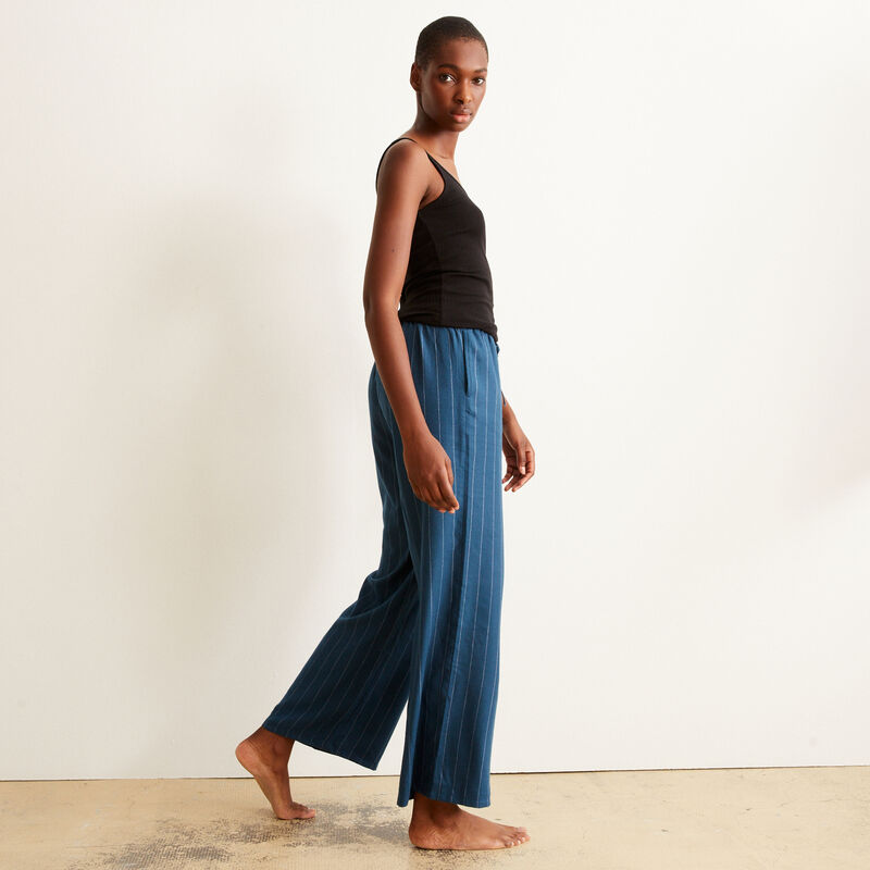 pantalon large en flanelle et rayures - bleu pantalon large en flanelle et rayures - bleu ;
