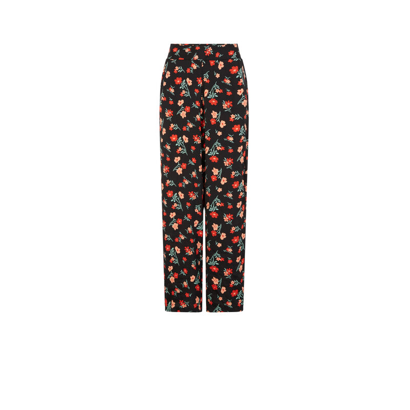 Pantalon satiné imprimé fleuri - noir Pantalon satiné imprimé fleuri - noir;