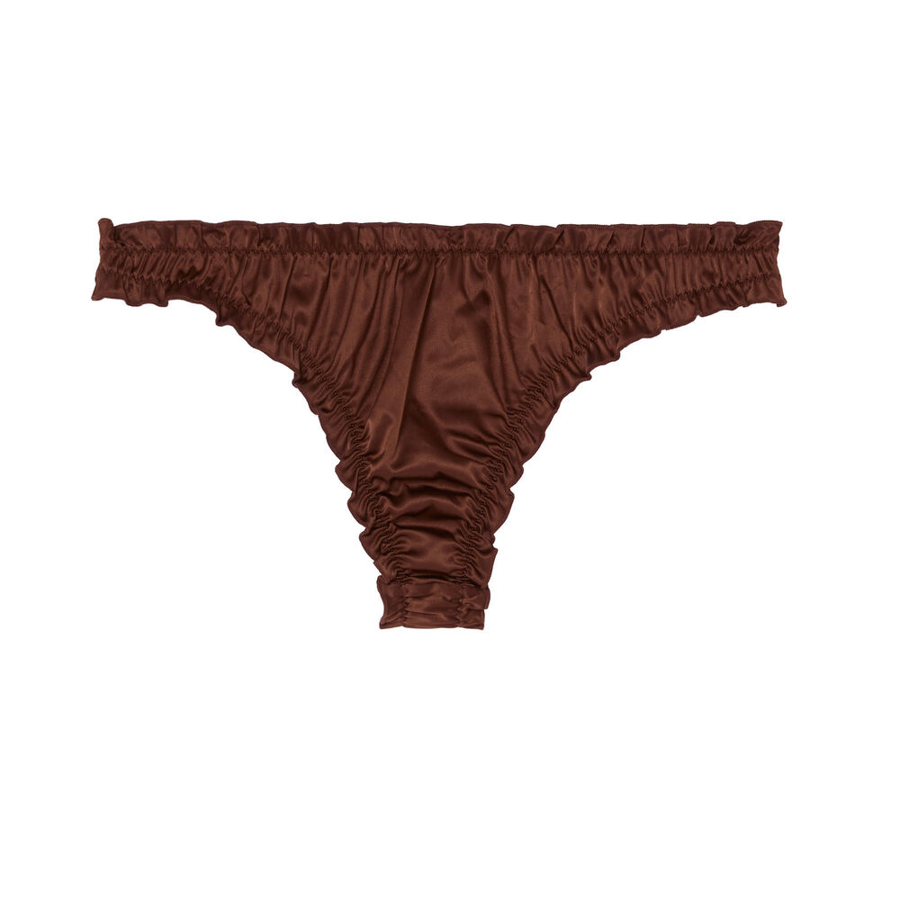 Tanga satiné à bijou coquillage - marron marron.