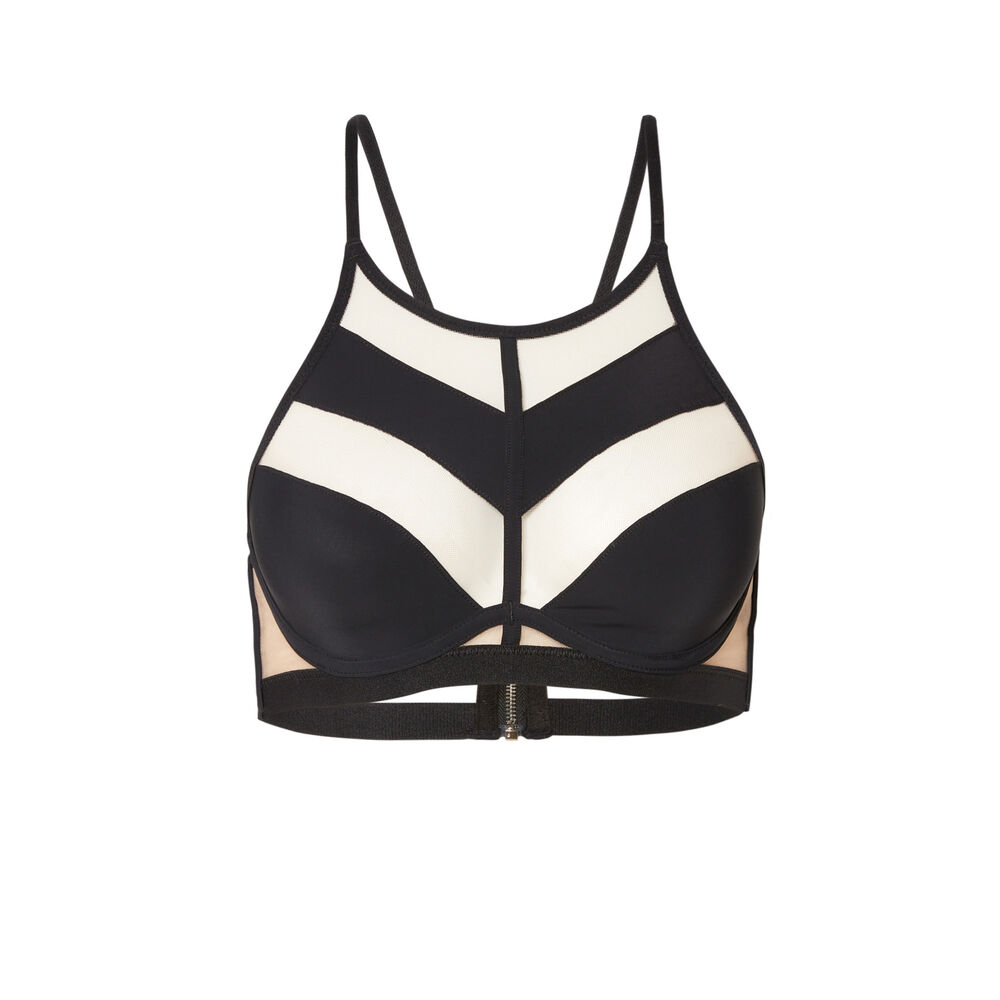 Brassière armaturée en micro et résille transparente - noir noir.