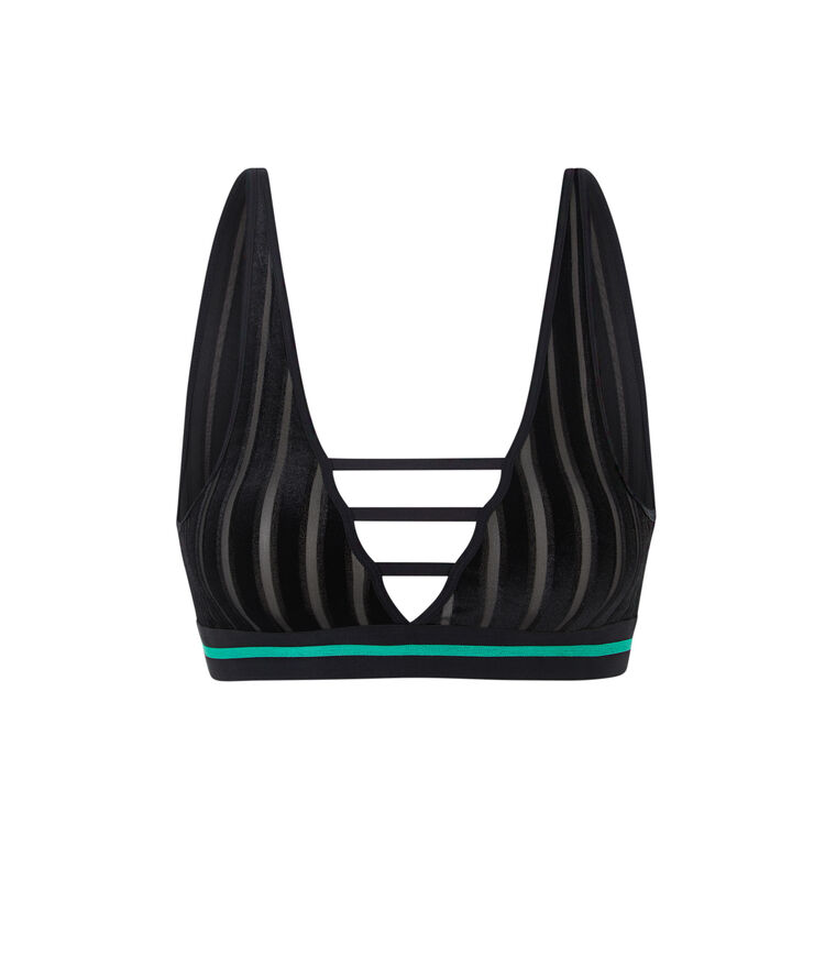 Brassière sans armature tulle floqué ribiniz noir.