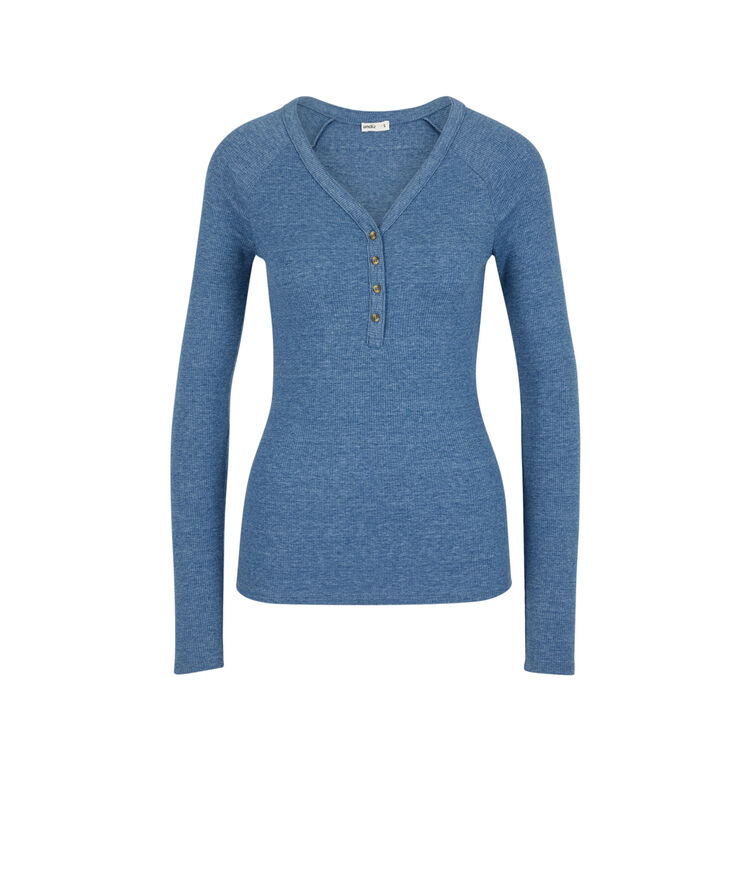 Top à manches longues cotelé uni minisoutiz bleu gris.