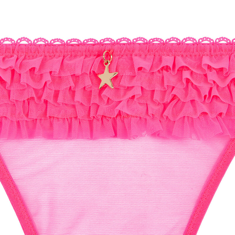 String porte-jarretelles en tulle froufriz rose.