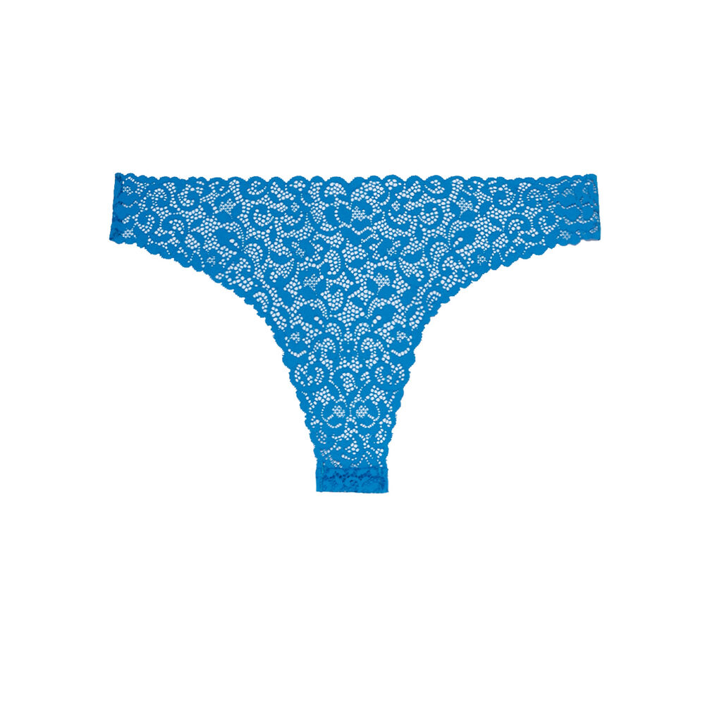 Tanga à dentelle fine - bleu vif bleu.