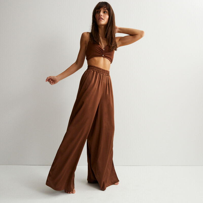 pantalon satiné taille haute - marron pantalon satiné taille haute - marron;
