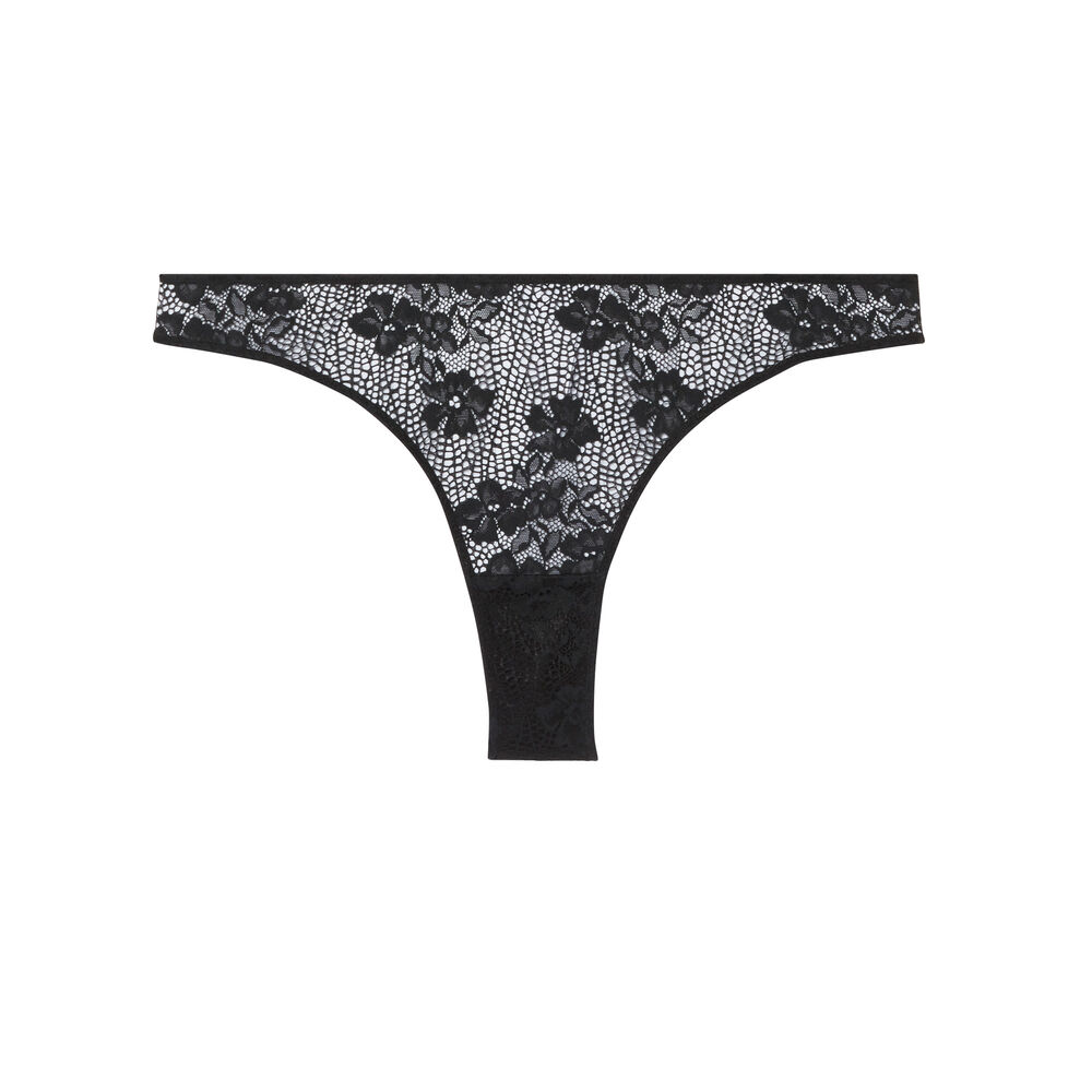 Tanga en dentelle détail laçage - noir noir.