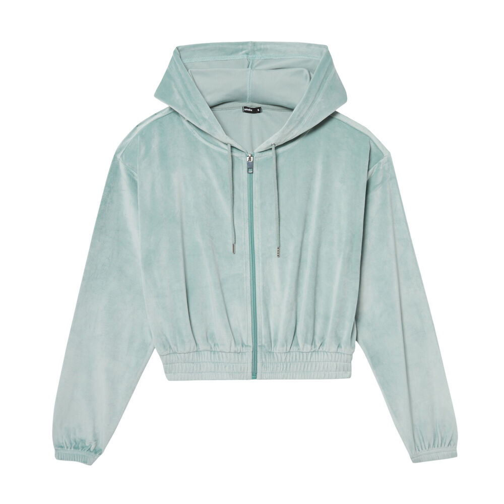 Veste crop en velours à taille élastique - vert d'eau vert.