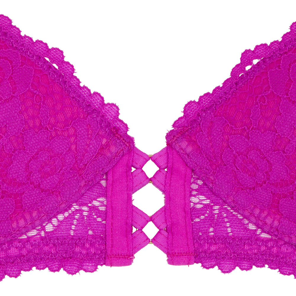 Soutien-gorge push-up en dentelle fleurie - rose rose.