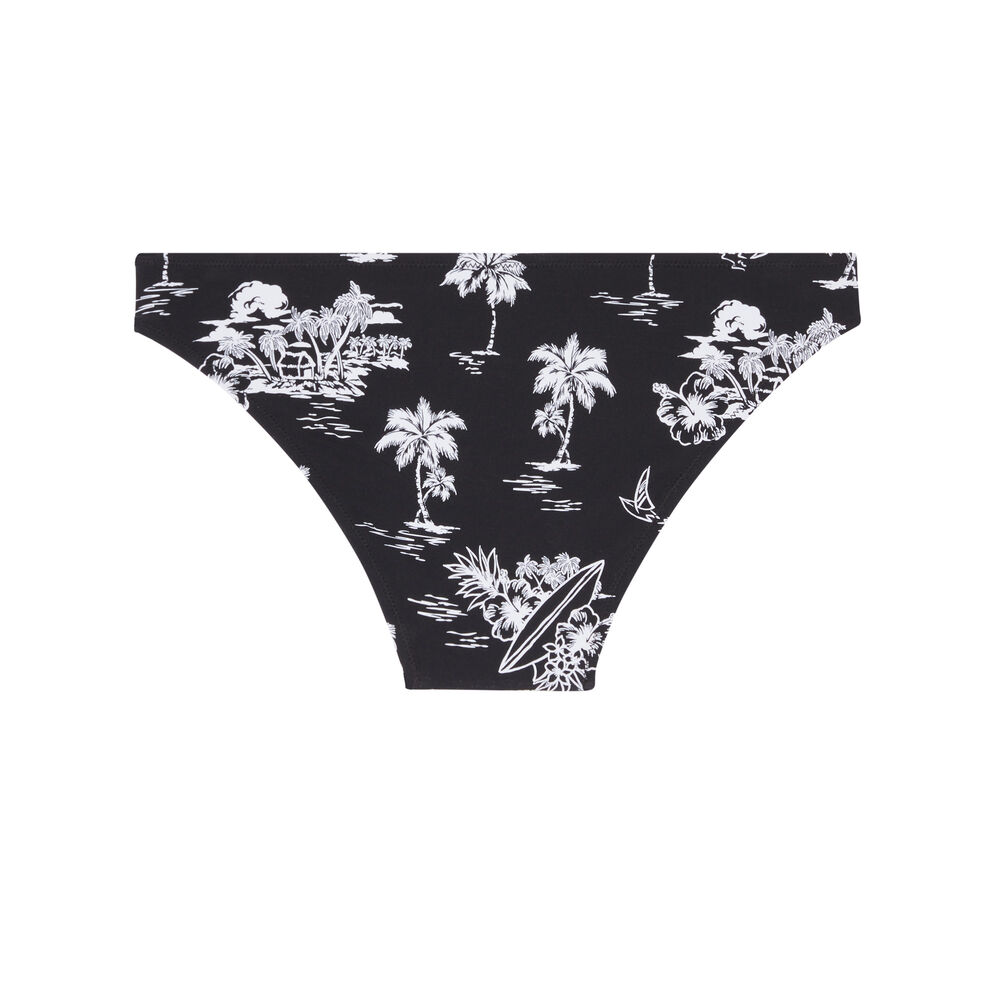 Bas de maillot de bain culotte motifs palmiers - noir noir.