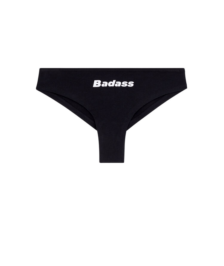 Tanga en coton à message - noir noir.