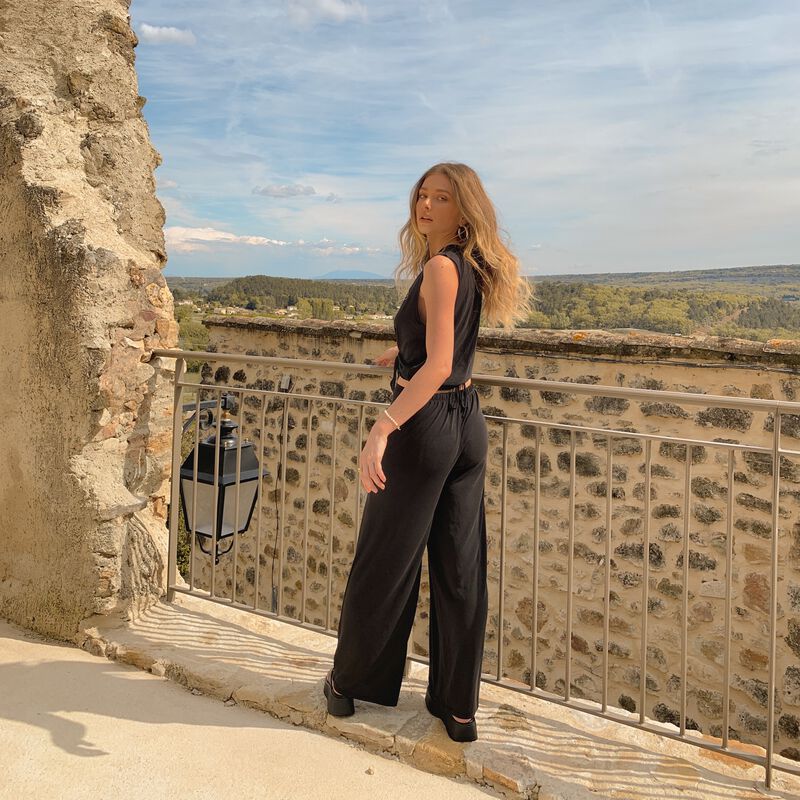 pantalon fluide détail taille - noir pantalon fluide détail taille - noir;