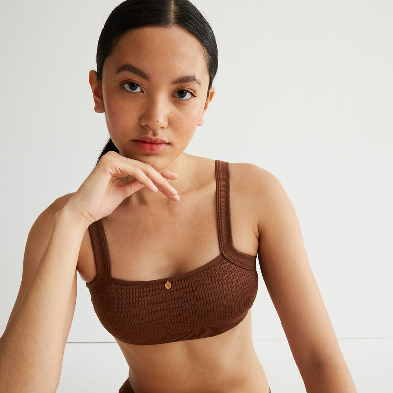 brassière effet gauffré détail bijou - marron brassière effet gauffré détail bijou - marron;