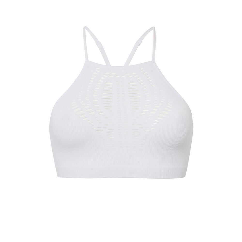 Brassière décolleté ajouré et dos croisé - blanc blanc.
