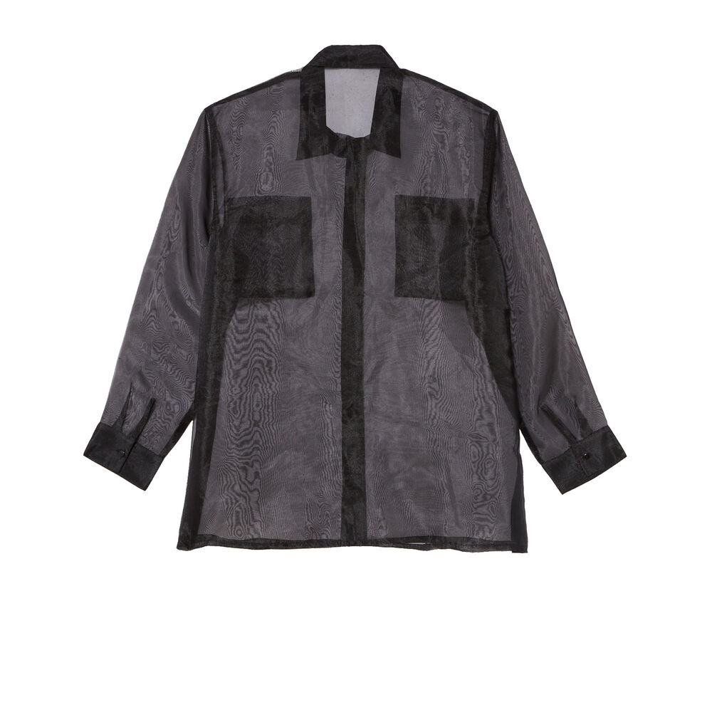 Chemise longue transparente en tulle - noir noir.