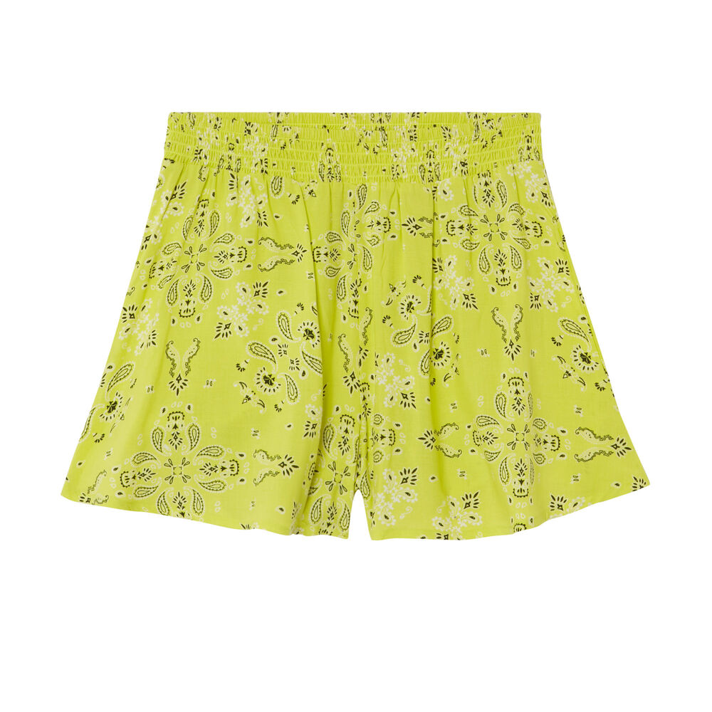 Short fluide taille froncée imprimé bandana - vert vert.