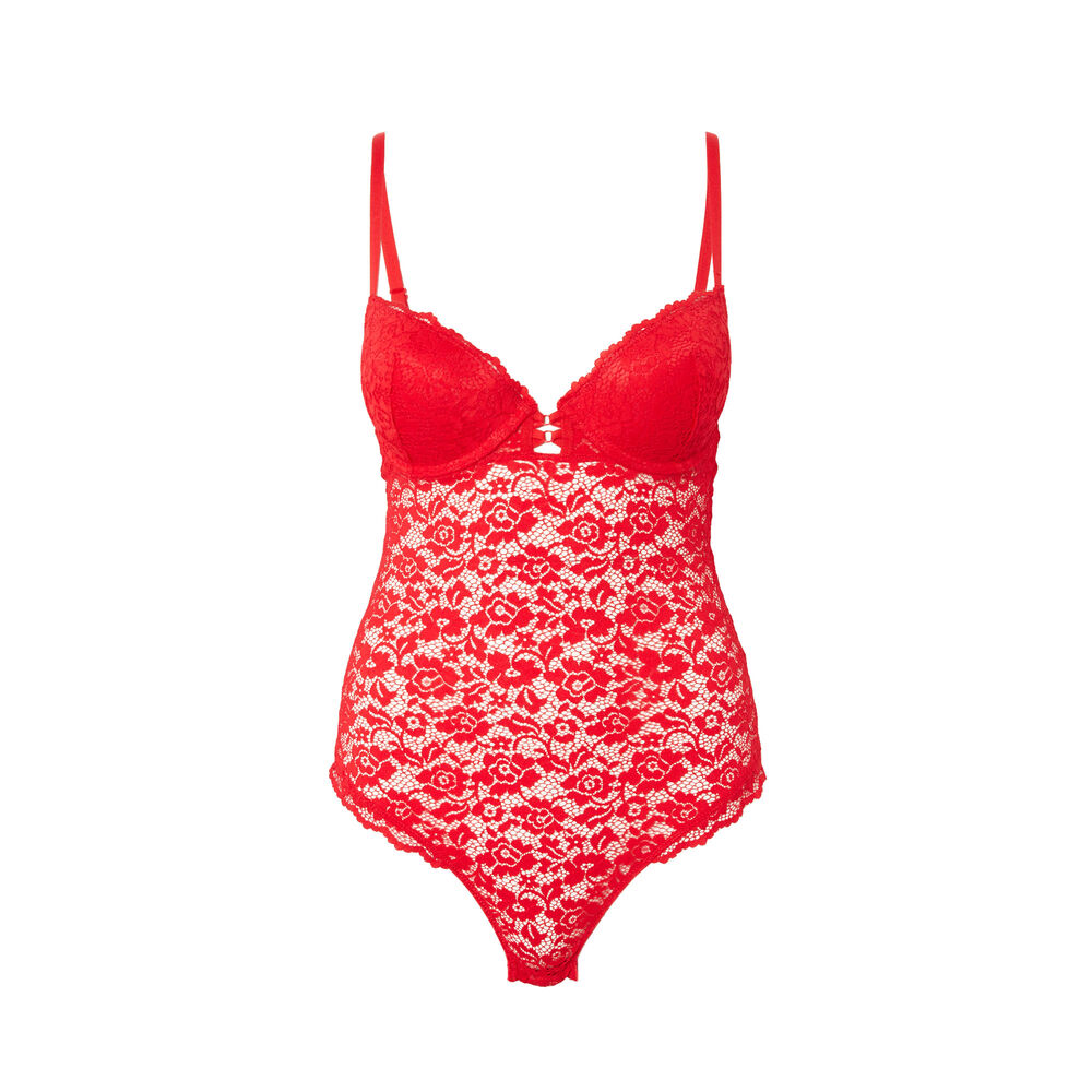 Body ampliforme en dentelle fleurie - rouge rouge.