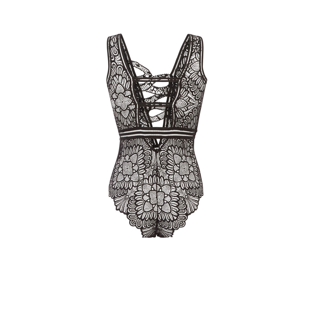 Body en dentelle et motif serpent - noir noir.