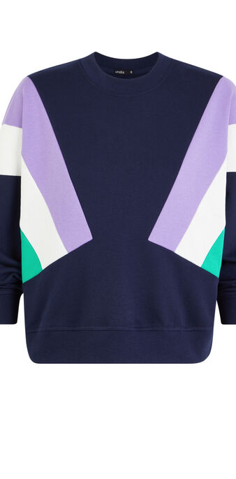 Sweat &agrave; col rond bandes couleurs triblockiz bleu marine.