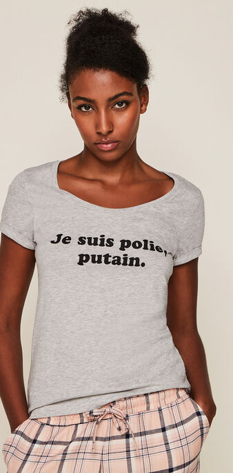 Top en jersey &agrave; message noproblemiz gris.