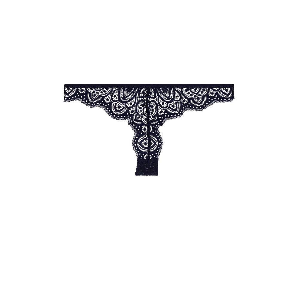 Tanga en dentelle fleurie - bleu nuit bleu nuit.