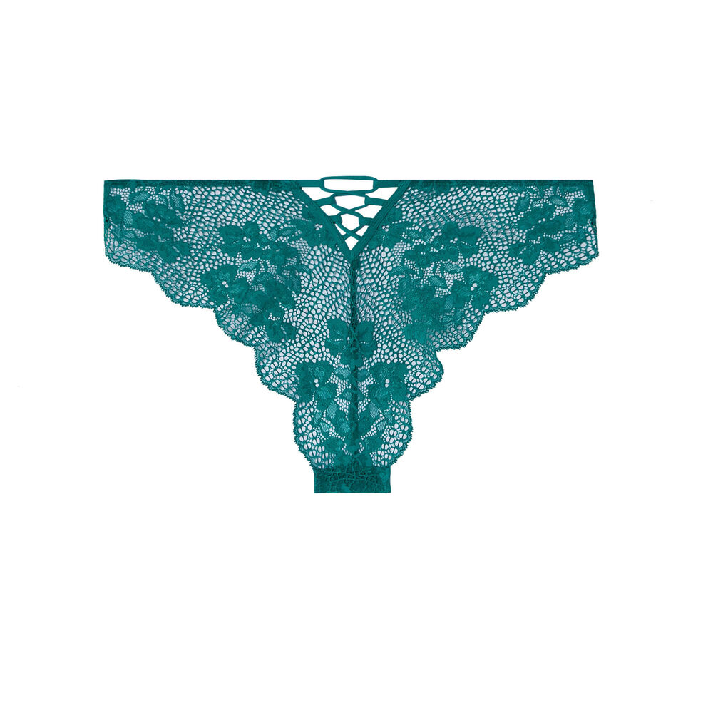 Tanga en dentelle détail laçage - vert vert.