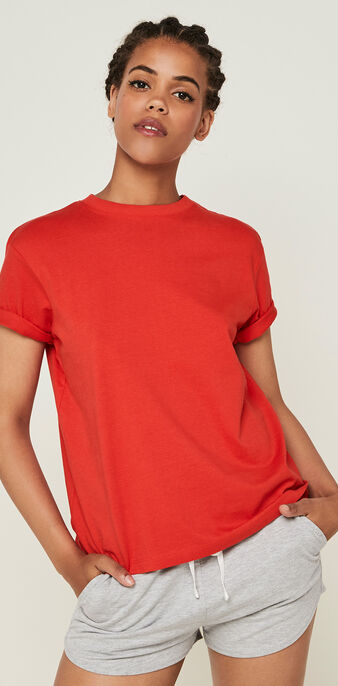 Top en jersey uni reduniz rouge.