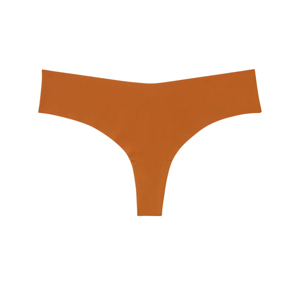 Tanga en microfibre uni - caramel marron.