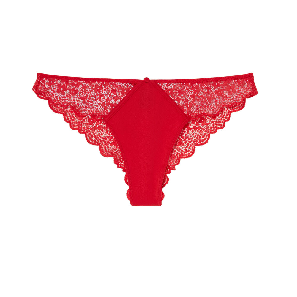 Tanga texturé à détail bouton - rouge rouge.