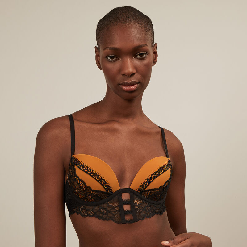 Soutien-gorge push-up micro et dentelle - noir et beige Soutien-gorge push-up micro et dentelle - noir et beige ;