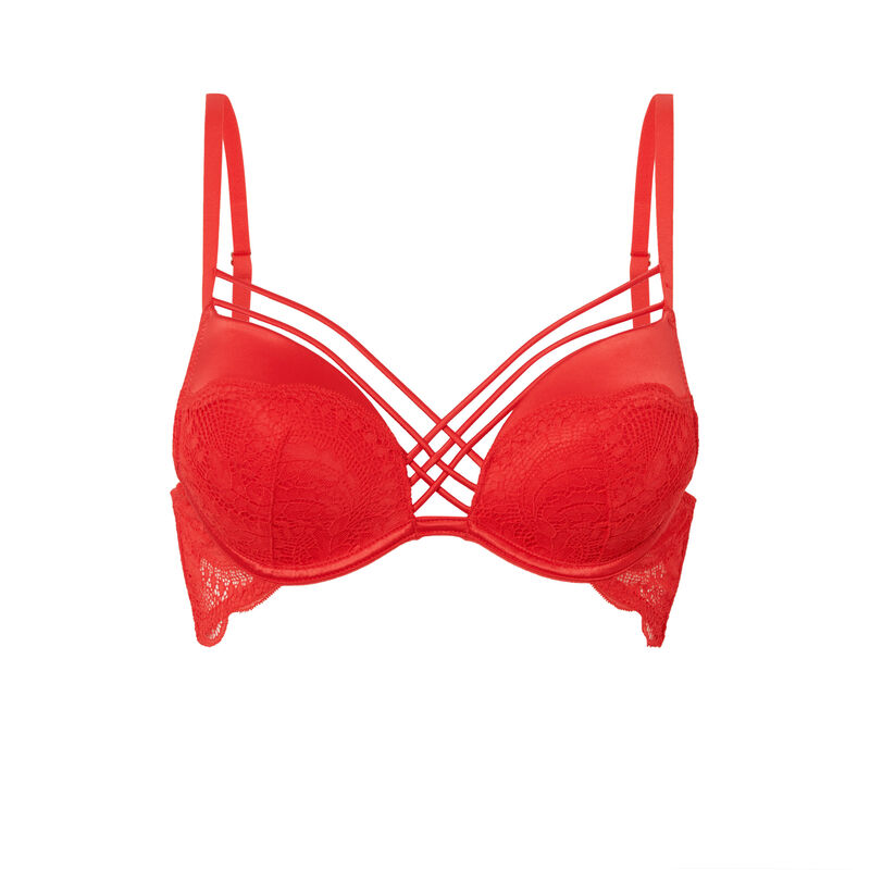 soutien-gorge push-up en dentelle et liens satinés - rouge soutien-gorge push-up en dentelle et liens satinés - rouge;