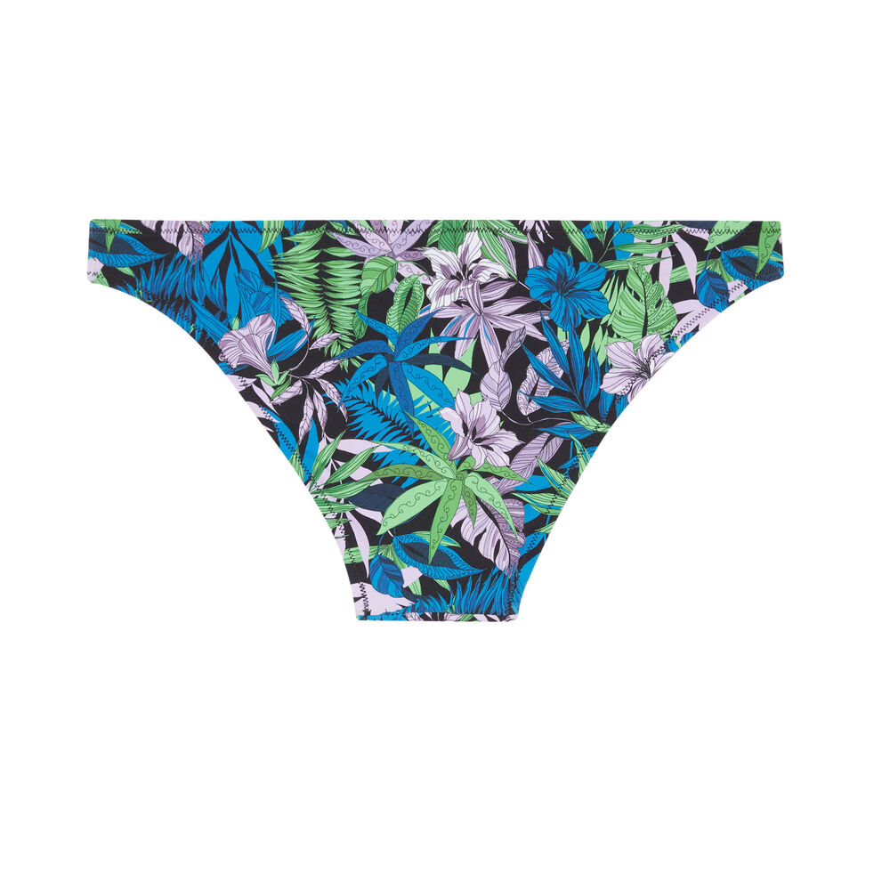 Bas de maillot bain culotte imprimé tropical - noir noir.