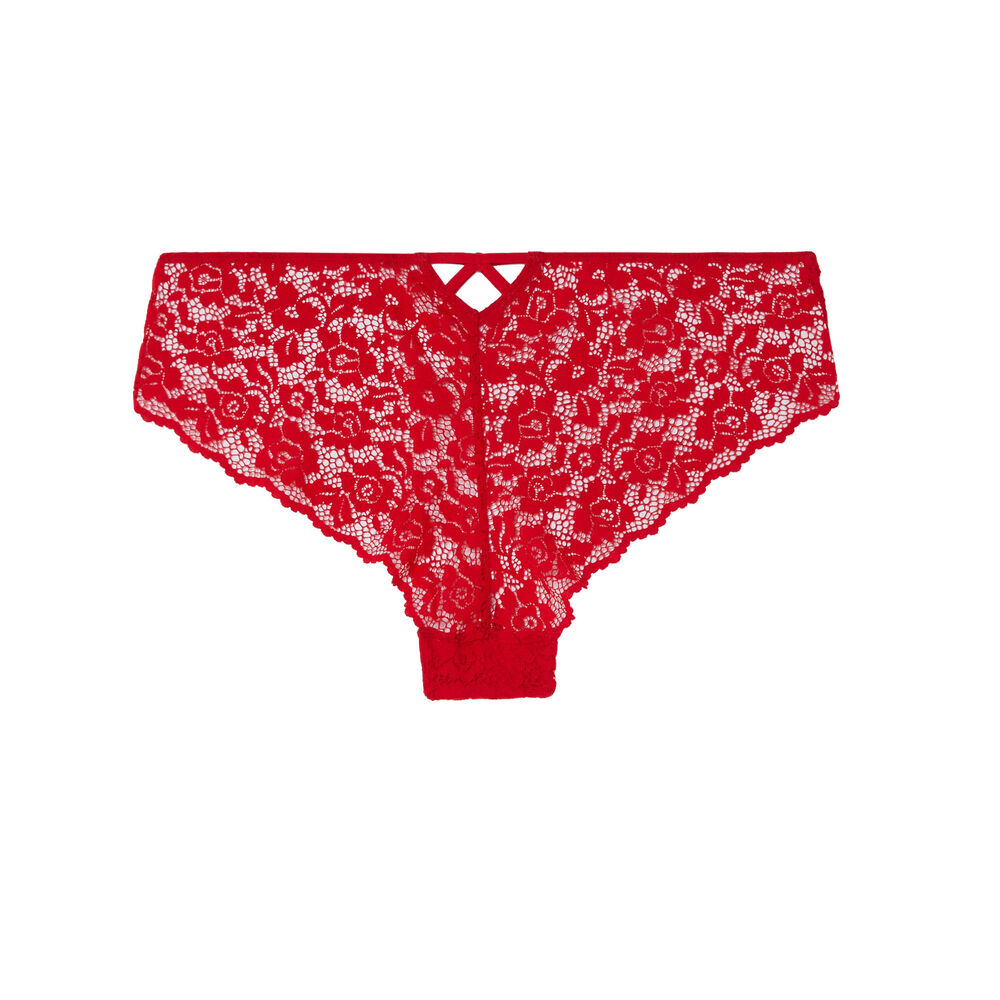 Shorty en dentelle fleurie - rouge rouge.