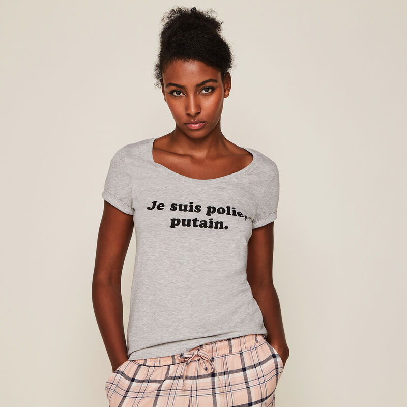 Top en jersey à message noproblemiz Top en jersey à message noproblemiz;