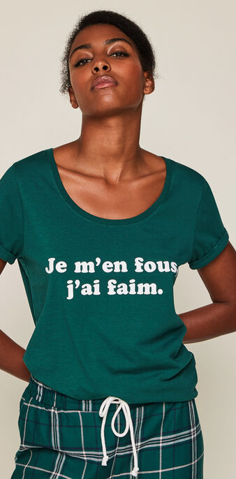 Top en jersey &agrave; message famoniz vert for&ecirc;t.