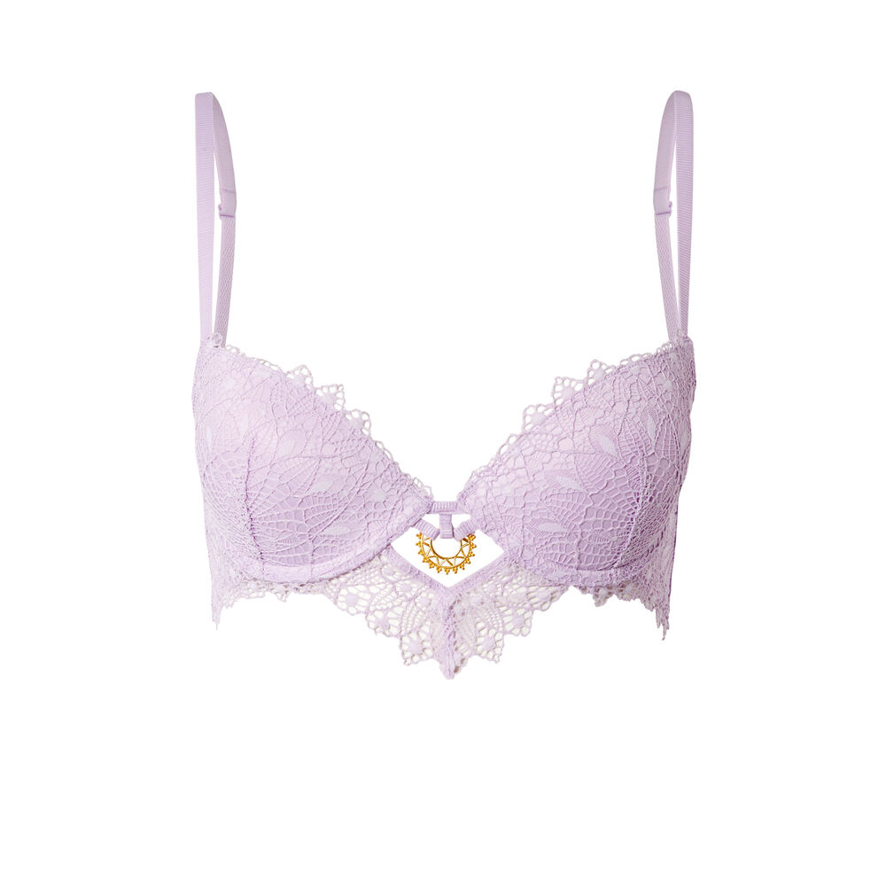 Soutien-gorge bustier push-up à détail bijou - lilas violet.