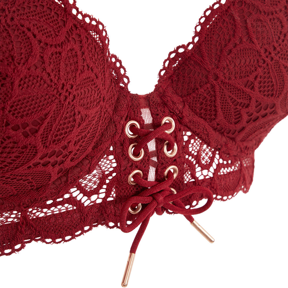 Soutien-gorge bustier ampliforme détail laçage - rouge bordeaux.