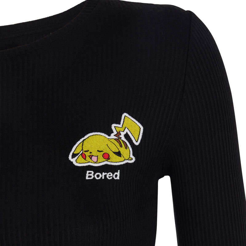Top à manches longues détail broderie pikaballiz noir.