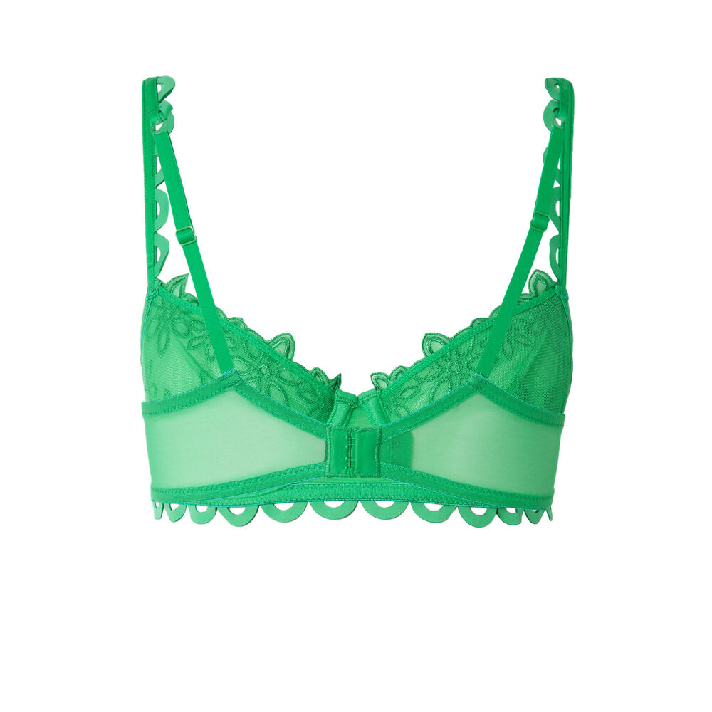 Soutien-gorge corbeille tulle et broderie fleurs - vert vert.